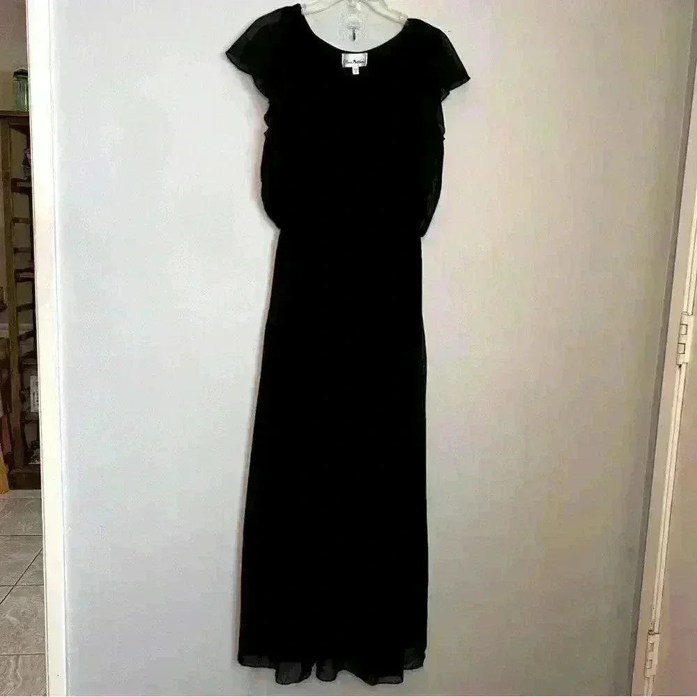 Olivia Mathews Sheer Layered Pleated Black Formal, Lined, Size 10 EUC